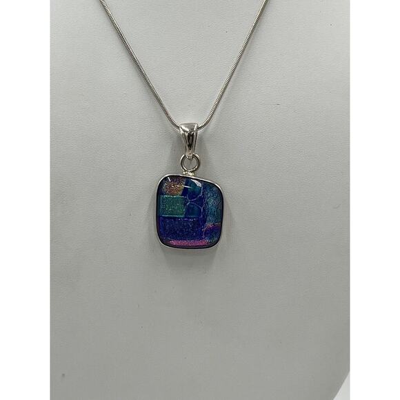 Charles Albert Signed Dichroic Art Glass Fine Sterling Silver Pendant 16" Chain - Picture 1 of 16